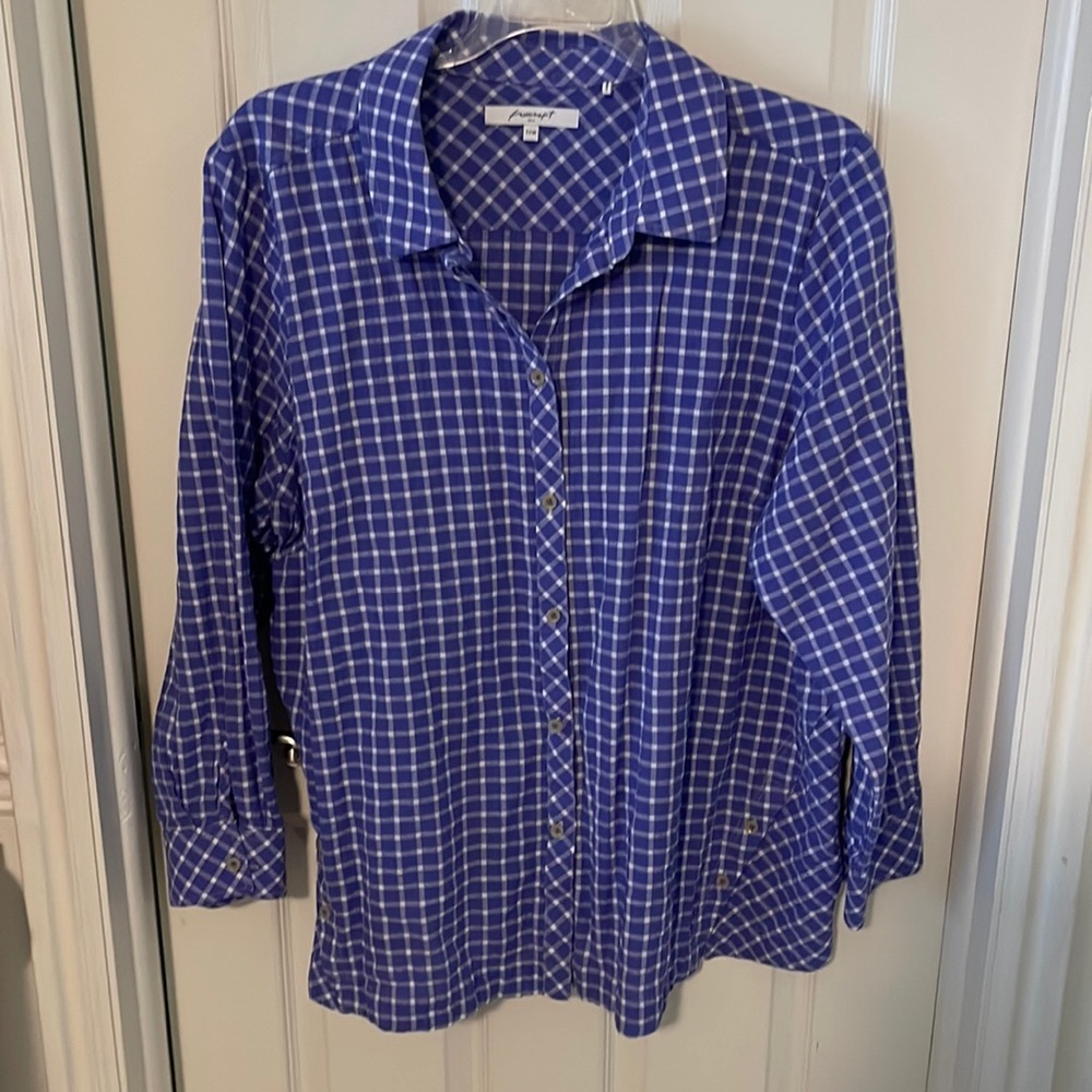 A blue & white window pane blouse.